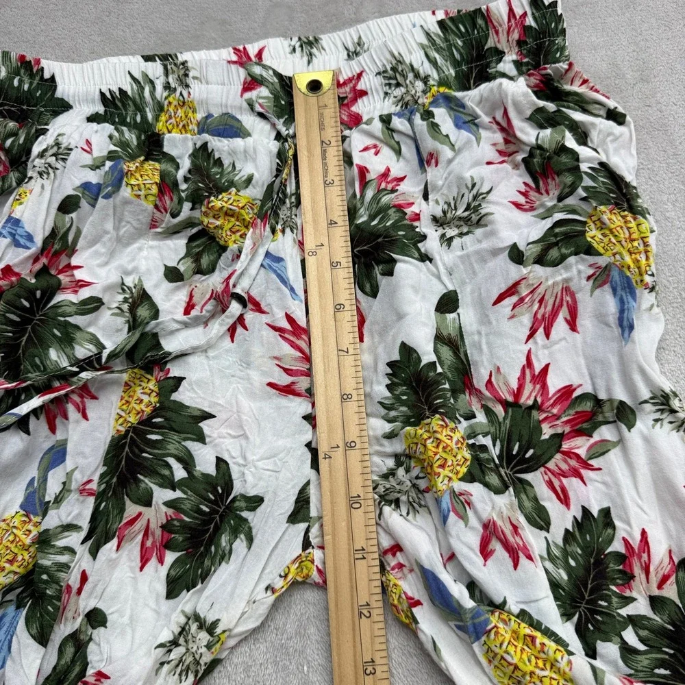 Solitaire Swim Cover Up Pants Women Medium White Tropical Pineapple Pom Pom Slit